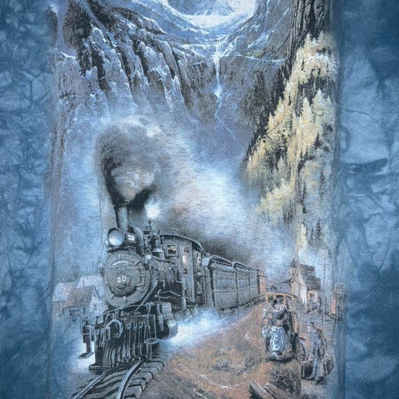 Vintage The Mountain Train Graphic T-Shirt Blue Tie Dye Short Sleeve 03 Sz Large - Picture 4 of 7